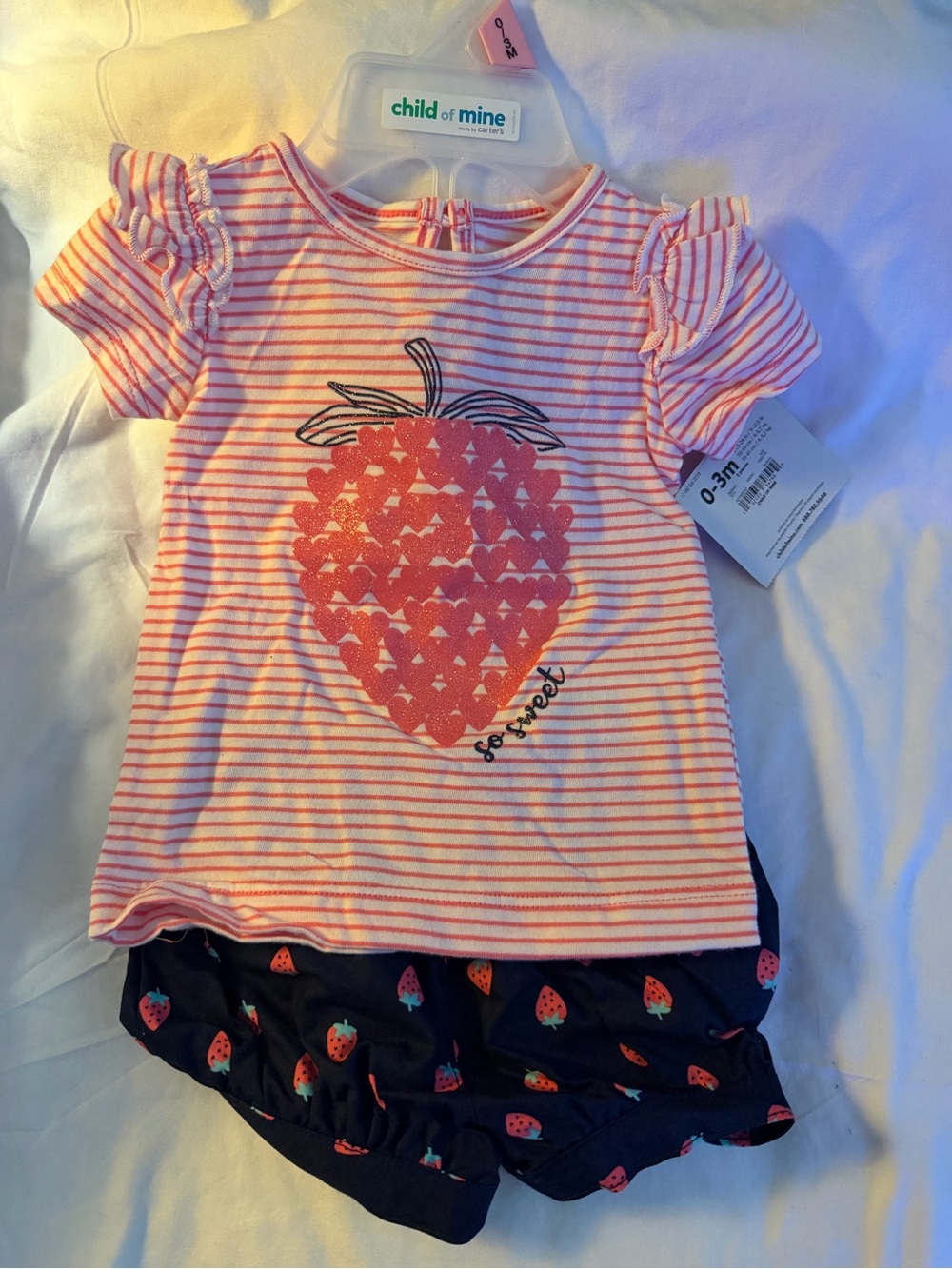 child of mine Pink and White Striped Top with Strawberry Graphic